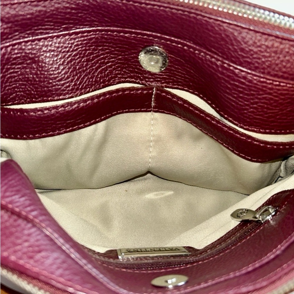 Valentina Women's Burgundy Leather Crossbody Bag with Tan Strap - Picture 8 of 10